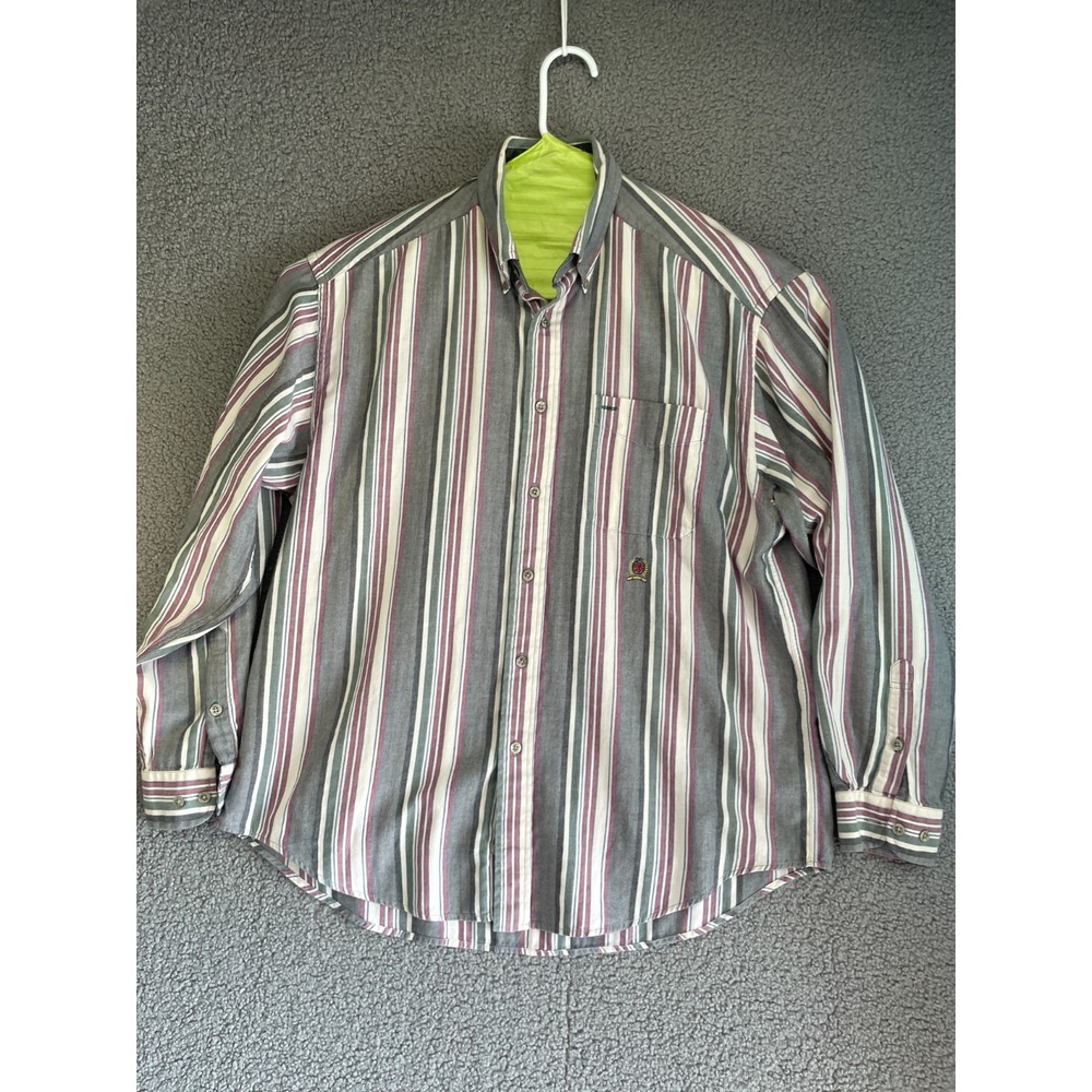 Tommy Hilfiger Button Up Collar Shirt Size Large Color Grey And White Stripes...